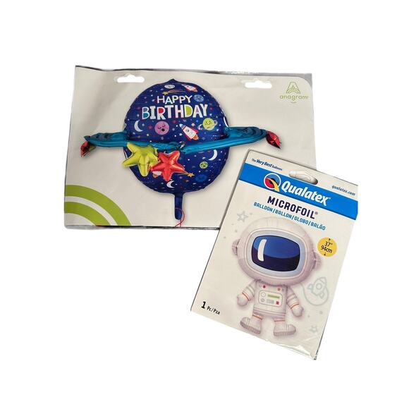 Space Happy Birthday Balloon Set – Astronaut & Planets Foil Balloons (2 Pack) - Picture 1 of 4